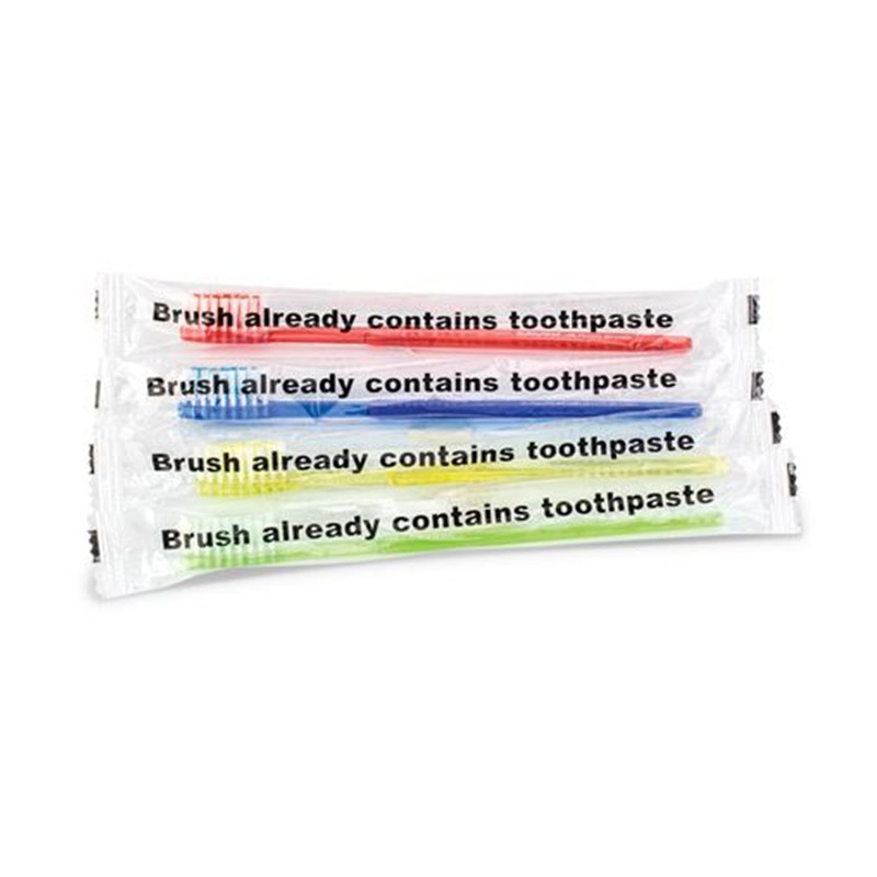 Cepillos de dientes desechables con pasta de dientes, paquete de 100,  cepillo de dientes hueco amarillo con 0.35 onzas de pasta de dientes  envueltos